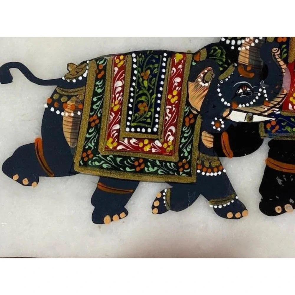 Hand Painted Marble Elephant Jewelry Box Lattice Cutout Trinket Box White Stone